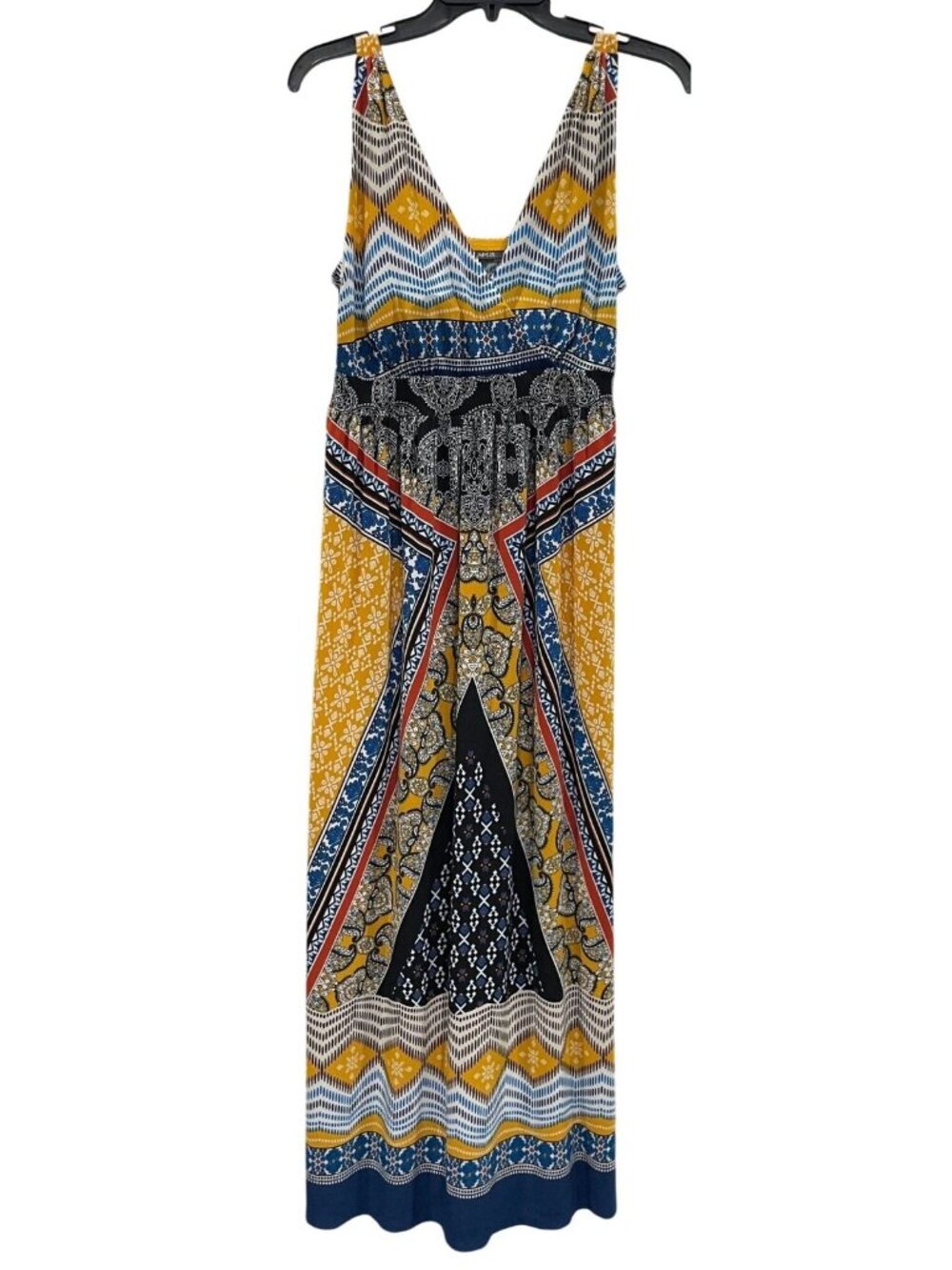 Apt 9 Boho Bandana Maxi Dress S Petite Yellow Blue Floral Festival Beachy Hippie